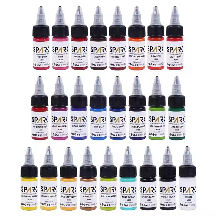 50 rang Spark ulgurjial eng yaxshi pigment 1 Oz 30 ml dan keyin bir marta ishlatiladigan professional shisha tatuirovka