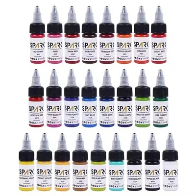 50 rang Spark ulgurjial eng yaxshi pigment 1 Oz 30 ml dan keyin bir marta ishlatiladigan professional shisha tatuirovka