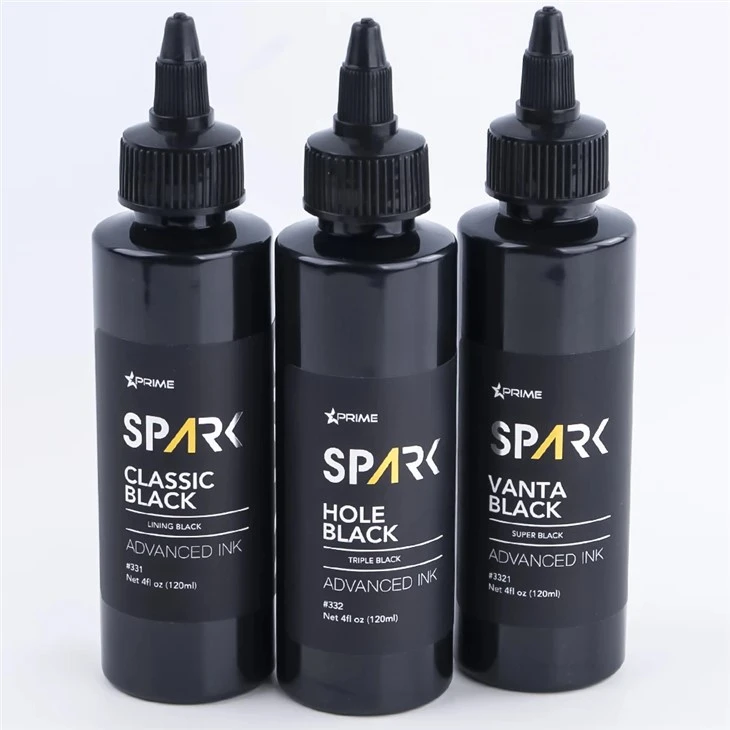 Spark Premium 4oz tri - sadli qora tatuirovka ink to'plami: Klassik, tuynuk & Vanta qora zarb va tana san'ati uchun klassik, tuynuk va Vanta qora